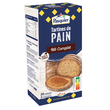 Tartines de pain toasté blé complet PASQUIER x24tr.240g