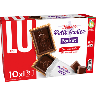 Biscuits petit beurre chocolat noir pocket Petit Ecolier LU, paquet de250g