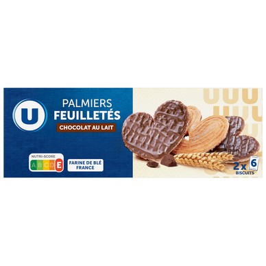 Palmiers feuilletés nappés chocolat au lait, paquet 110g