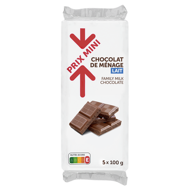 Chocolat au lait PRIX MINI, 5 Tablettes de 100g