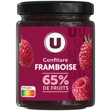 Confiture framboise 65% de fruits, 320g