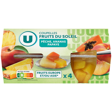 Coupelles de fruits du soleil à la pêche, ananas et papaye  4x260g