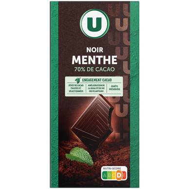 Chocolat noir aromatisé à l'arome nature de menthe 100g