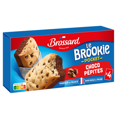 Cookies aux pépites de chocolat sur gâteaux au chocolat BROSSARD, x4 soit 184g