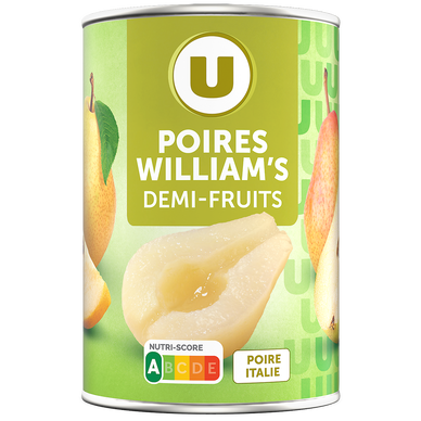 Poires demi-fruits au sirop léger, boîte 1/2 225g