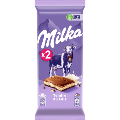 Chocolat au lait tendre MILKA, tablette 2x100g