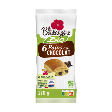 Pain au chocolat bio LA BOULANGERE, 6x270g
