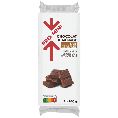 Chocolat  au lait et riz PRIX MINI, 4 tablettes de 100g