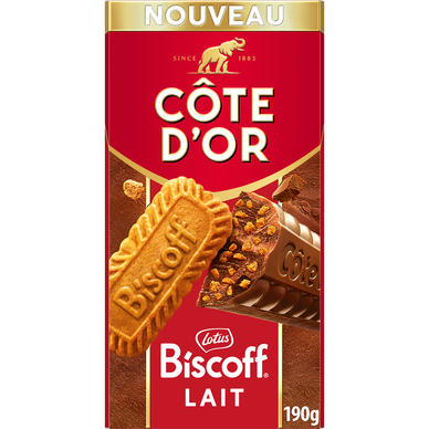 Chocolat au lait biscoff COTE D'OR, bloc 190g