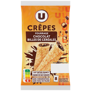 Crêpes fourrées chocolat et céréales U x8 256g