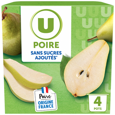 Dessert fruitier coupelle Poire sans sucres ajoutés, 4x100g