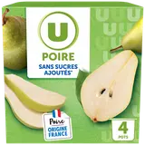 Dessert fruitier coupelle Poire sans sucres ajoutés, U 4x100g