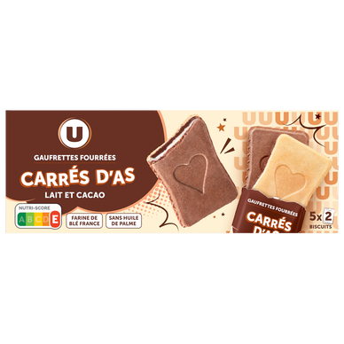 Gaufrettes carrés d'as fourrées lait et cacao, 128g