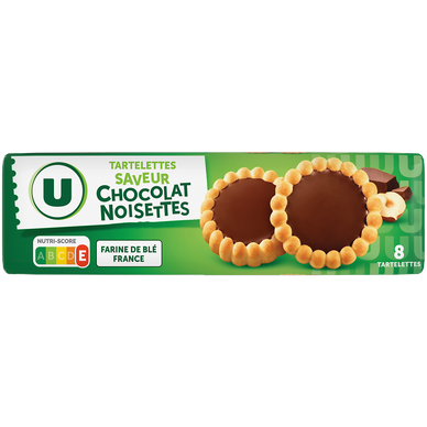 Tartelettes rondes saveur chocolat noisettes, x8, 150g