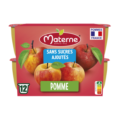 Dessert fruitier Coupelles Sans Sucres Ajoutés Pomme MATERNE, 12x100g