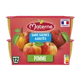 Dessert fruitier Coupelles Sans Sucres Ajoutés Pomme MATERNE, 12x100g