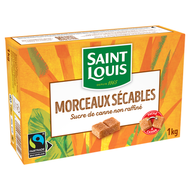 Sucre canne n/raffiné équitable morceaux sécables SAINT LOUIS, 1kg