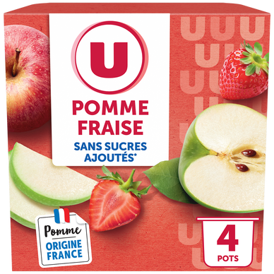 Dessert fruitier Coupelles pommes fraise sans sucre ajouté, 4x100g