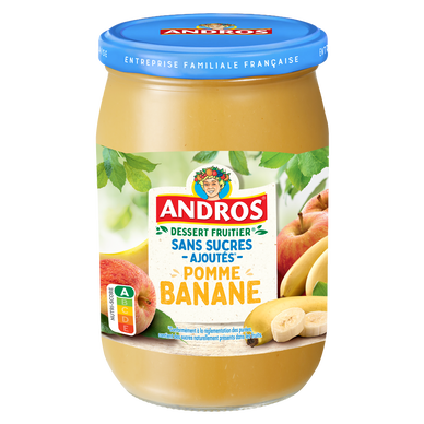 Dessert fruitier sans sucres ajoutés pomme banane ANDRO, bocal 650g