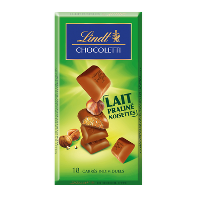 Chocolat au lait fourré praliné aux noisettes Chocoletti LINDT, Tablette de 100g