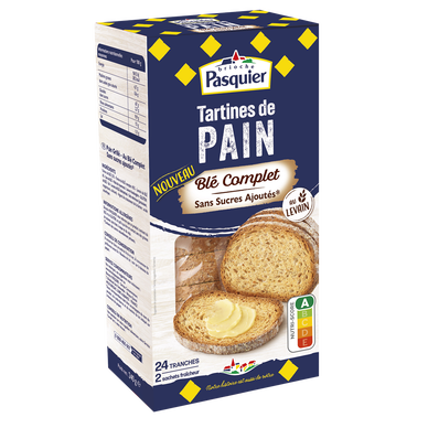 Tartines de pain blé complet sans sucres ajoutés PASQUIER x24 tranches240g