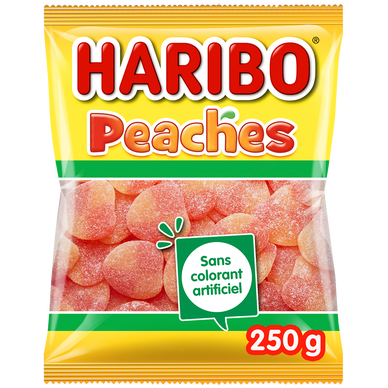 Bonbon Confiserie gélifiée arômatisée peaches HARIBO, sachet de 250g