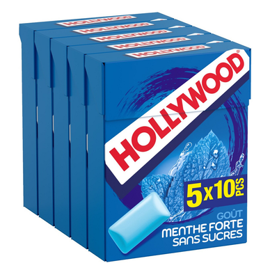 Chewing-gums powerfresh menthe forte sans sucres HOLLYWOOD, 5x10dragées, 70g