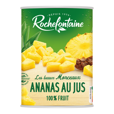 Ananas en morceaux au jus ROCHEFONTAINE, boîte 3/4, 340g