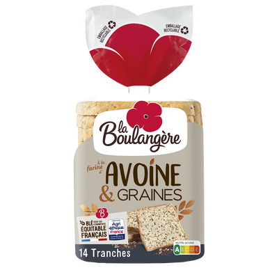 Pain de mie avoine et graines LA BOULANGERE - 14 tranches -500g