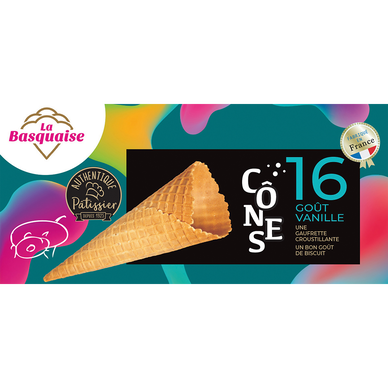 Cones goût vanille LA BASQUAISE, x16 paquet de 175g