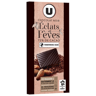Chocolat noir dégustation 72% d'éclats fèves de cacao  Tablette de 100g
