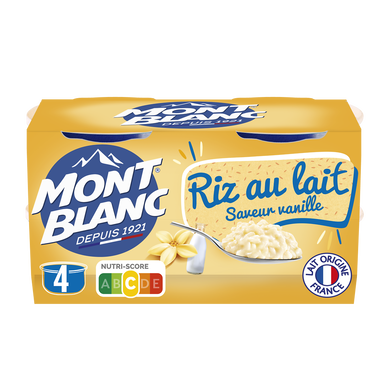 Crème dessert Coupelles Riz au lait Vanille MONT BLANC, 4x125g