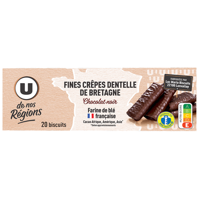 Crêpes dentelles de Bretagne enrobées de chocolat noir  100g