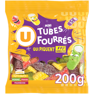 Bonbons mini tubes fourrés qui piquent  sachet de 200g