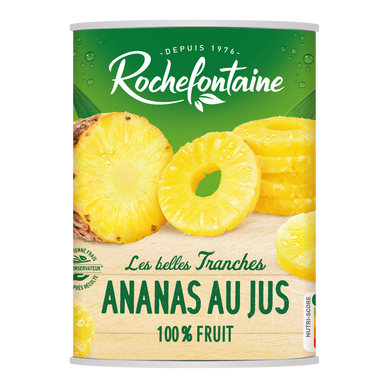 Tranches entières d'ananas au jus ROCHEFONTAINE, boîte 3/4, 340g