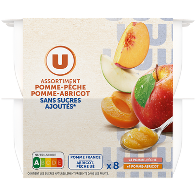 Dessert fruitier Purée de pommes et pêches et de pommes et abricots sans sucres ajoutés8 pots de 100g
