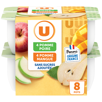 Dessert fruitier coupelle 4 pommes-poires 4 pommes-mangues sans sucreajouté8x100g