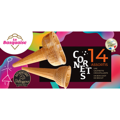 Cornets à glace assortis LA BASQUAISE, 14 unités, 50g