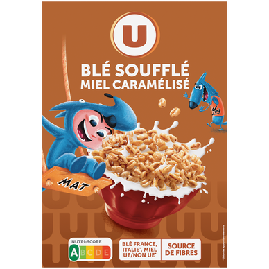 Céréales blé soufflé miel caramélisé U, paquet de 375g