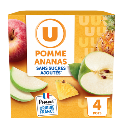 Dessert fruitier coupelle pomme ananas sans sucre ajouté 4x100g