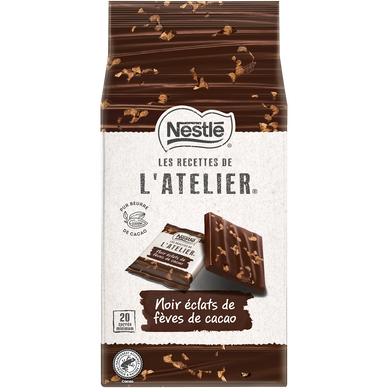 Carrés chocolat noir éclats fèves cacao NESTLE L'ATELIER - Sachet de 176g