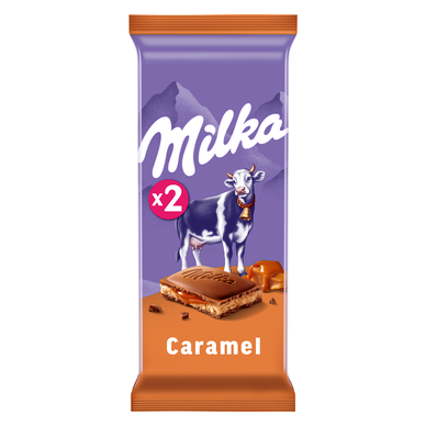 Chocolat au lait fourré caramel MILKA, tablette 2x100g