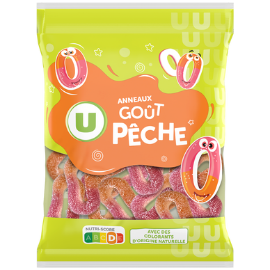 Bonbons gélifiés anneaux pêche - sachet 250g
