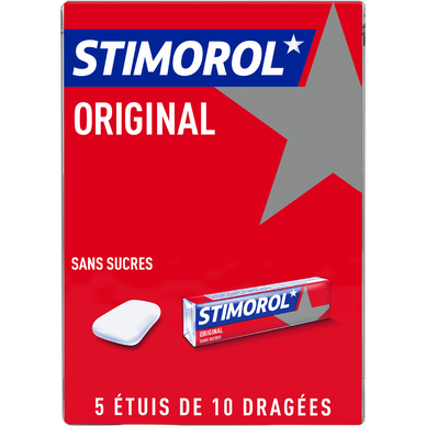 Stimorol original menthe/réglisse s/sucres, 5x10 Dragées, 70g