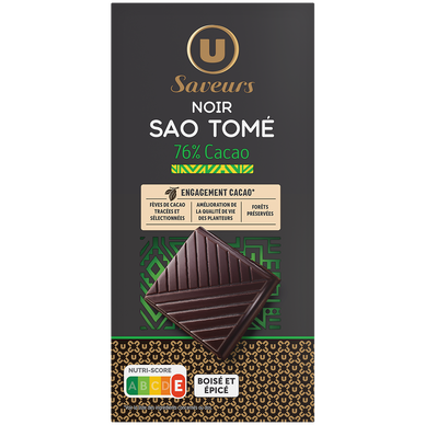 Chocolat noir 76% de cacao du Sao Tomé  Tablette de 100g