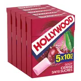 Chewing gum sans sucres parfum cerise HOLLYWOOD, 5x10dragées, 70g