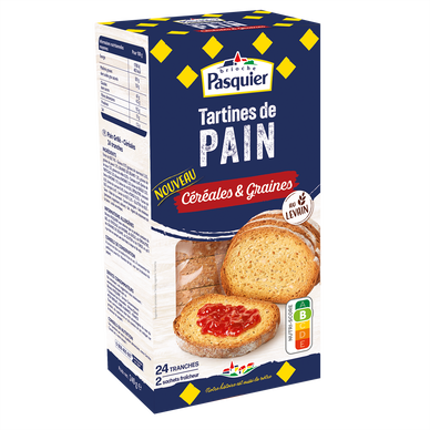 Tartines de pain céréales & graines PASQUIER, paquet de 24tranches, 240g