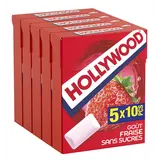 Chewing gum sans sucres parfum fraise HOLLYWOOD, 5x10dragées, 70g