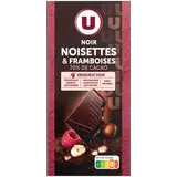 Chocolat noir aux éclats de noisettes et framboises, tablette 100g