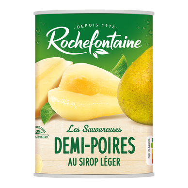 Demi poires au sirop léger ROCHEFONTAINE, boîte 4/4, 480g